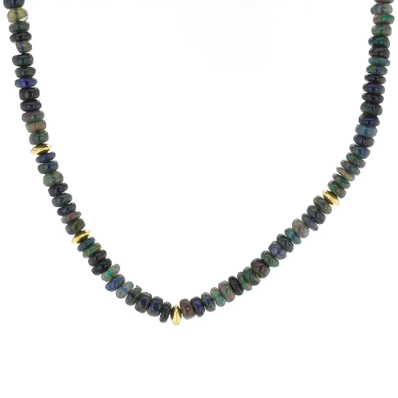 Leather Necklace with Pendant-Black Opal Bead Necklace