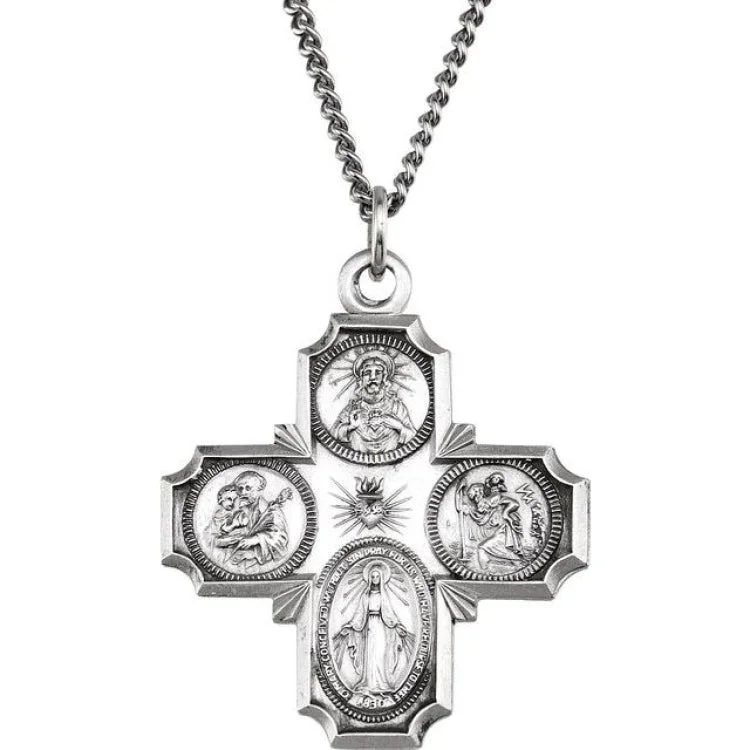 Silver Chains and Necklaces-Sterling Silver 30x29 mm Four-Way Cross Medal 24" Necklace