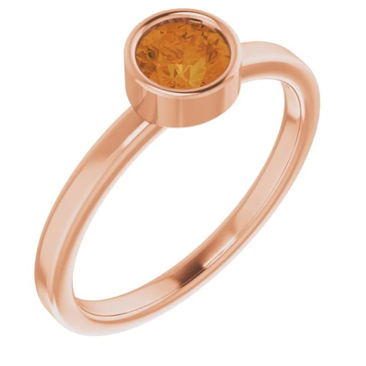 LadybugRings-14K Rose 5 mm Natural Citrine Ring