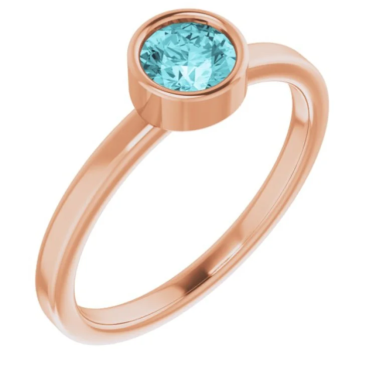 EngagementRings-14K Rose 5 mm Natural Blue Zircon Ring