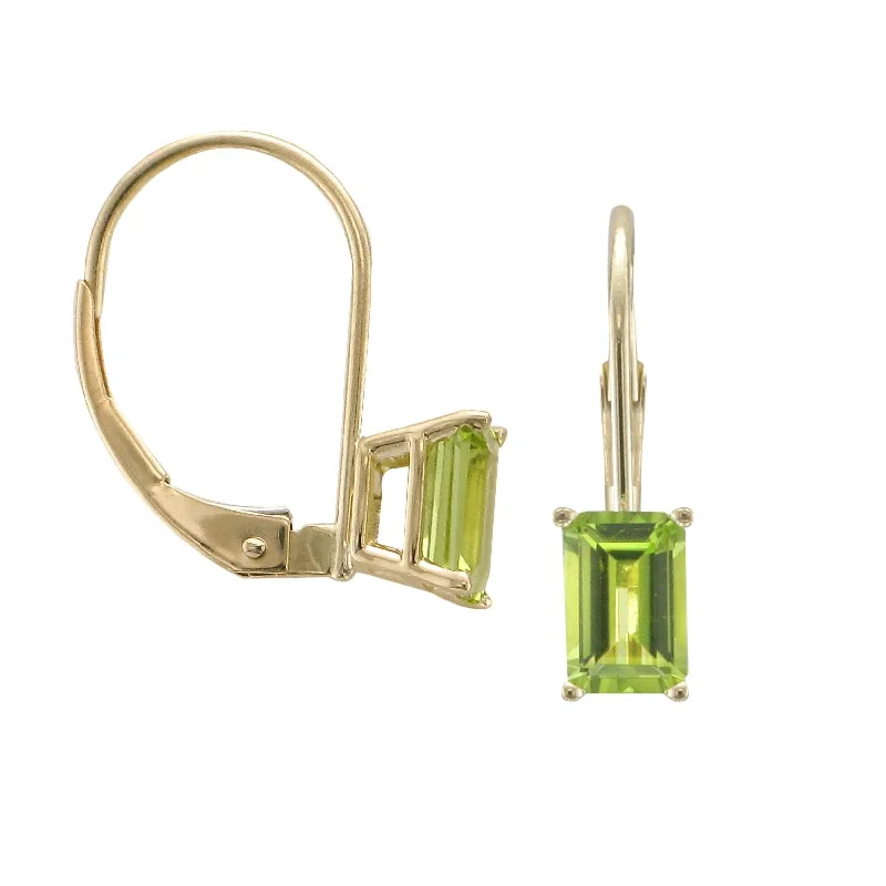 Pearl Earrings-Elegant Hoop Earrings-14KT YELLOW GOLD 1.20 CTW LEVERBACK PERIDOT EARRINGS