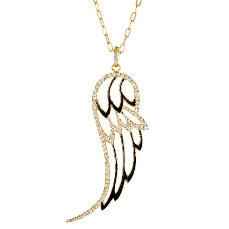 Crystal Heart Necklaces for Women-Enamel Diamond Angel Wing Necklace