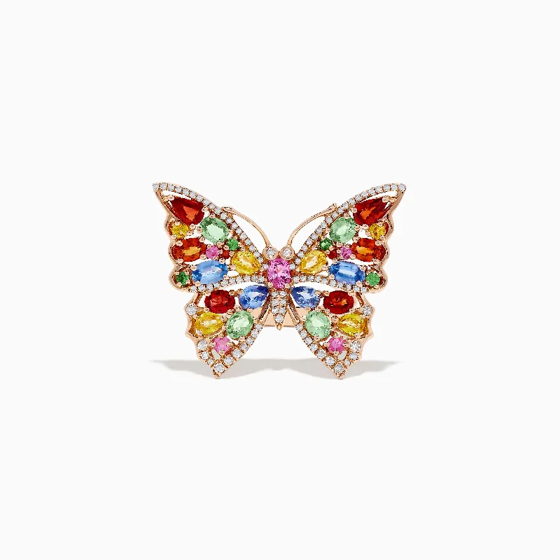 StrengthRings-Watercolors 14K Rose Gold Multi Sapphire and Diamond Butterfly Ring