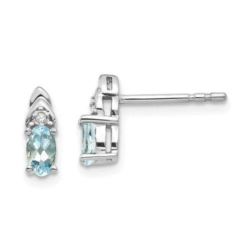 Gift Earrings for Her-Green Earrings-14KT GOLD 0.40 CARAT OVAL AQUAMARINE & DIAMOND EARRINGS