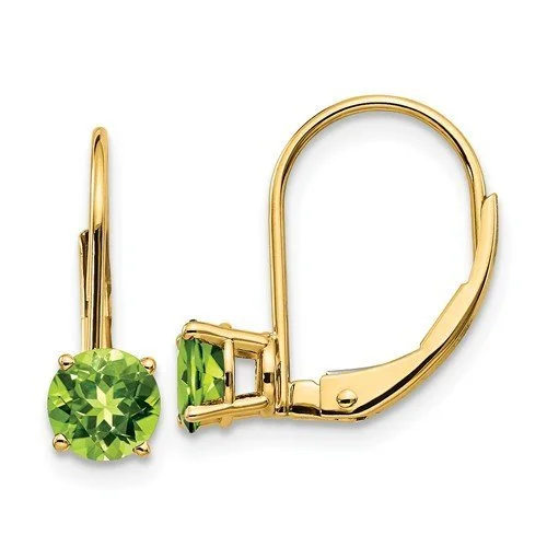 Feminine Earrings-Geometric Earrings-14KT YELLOW GOLD 1.10 CTW ROUND PERIDOT LEVERBACK EARRINGS