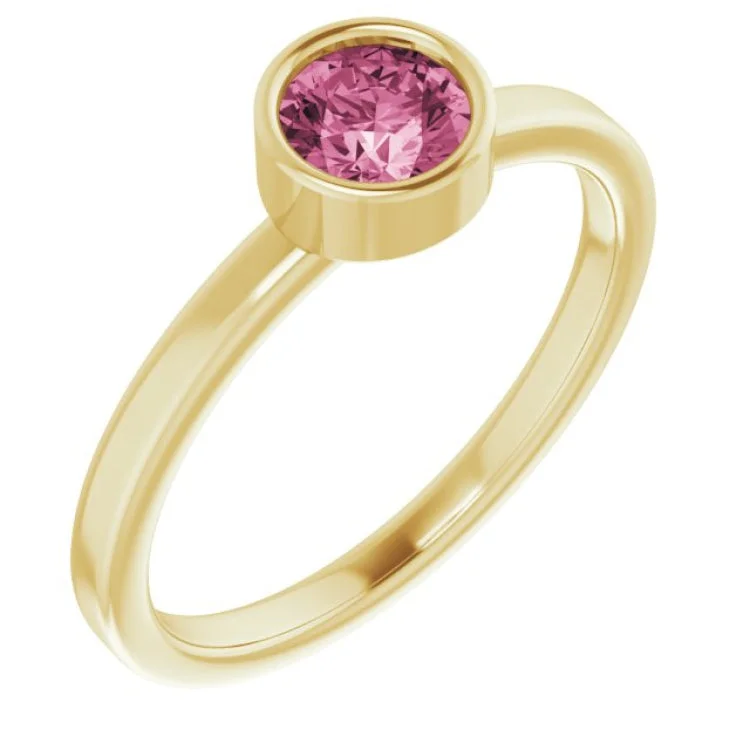 LuckRings-14K Yellow 5 mm Natural Pink Tourmaline Ring