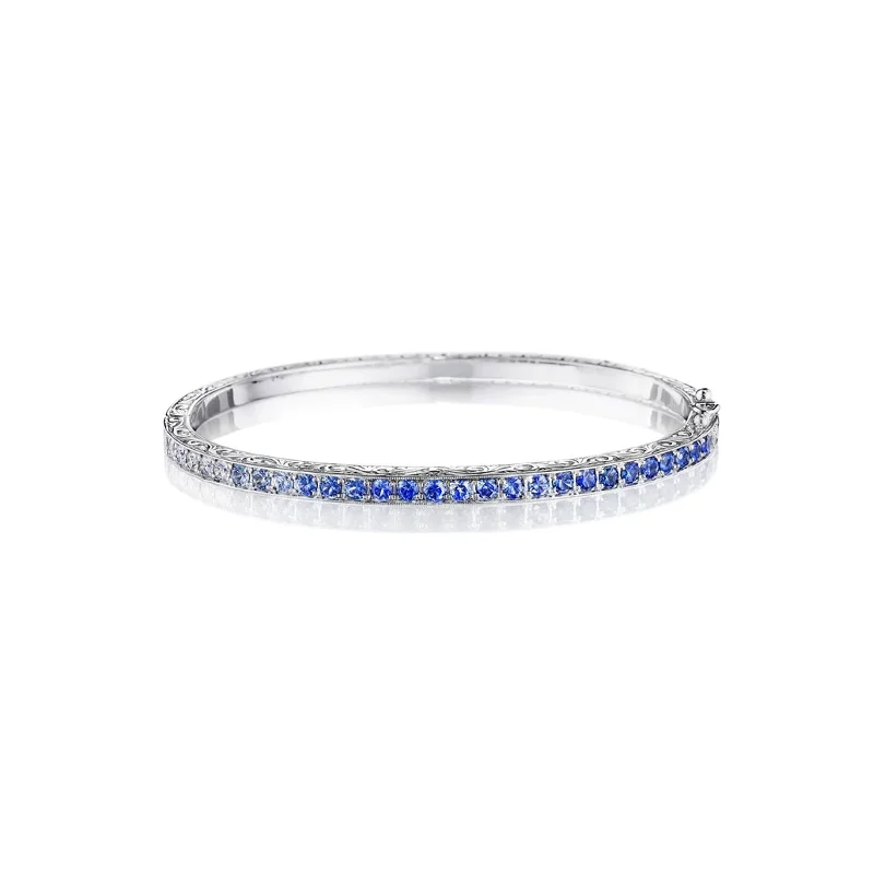 StretchBracelets-18k White Gold Blue Sapphire Bangle