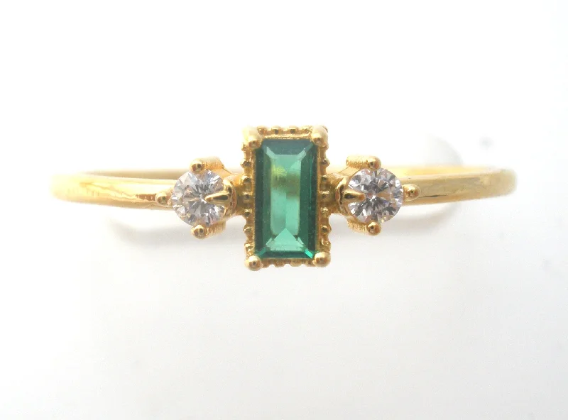 UnisexRings-Gold Plated Sterling Green CZ Ring Size 8