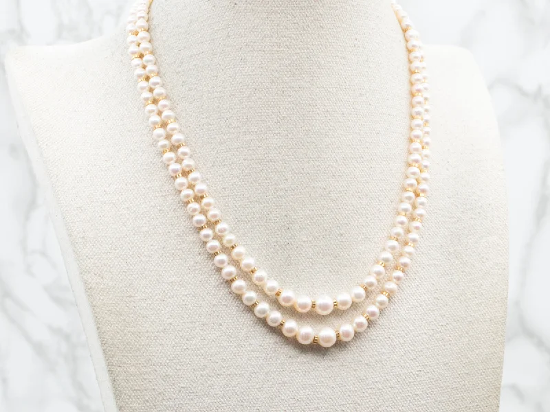 Personalized Jewelry Necklaces-Graduated Saltwater Pearl Double Strand Necklace