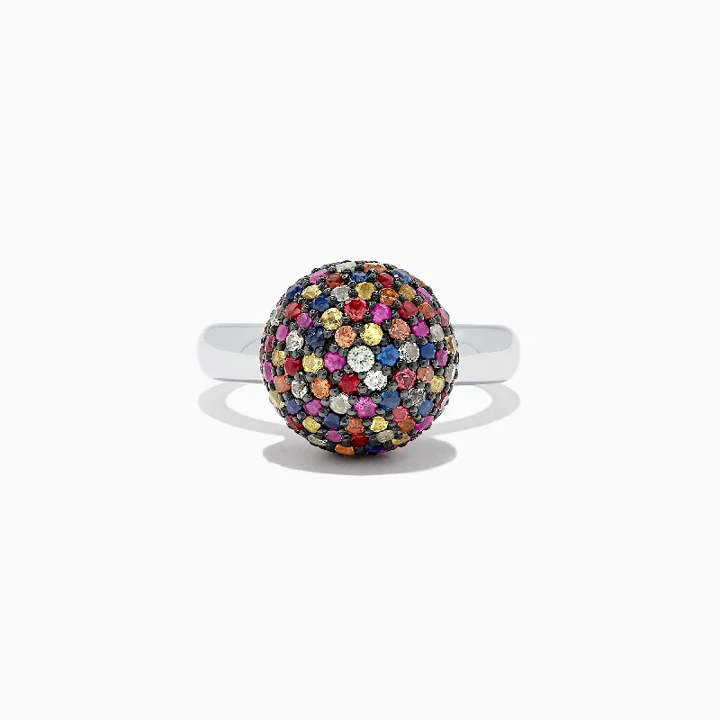 MilgrainRings-Splash Sterling Silver Multi Color Sapphire Ball Ring, 2.69 TCW