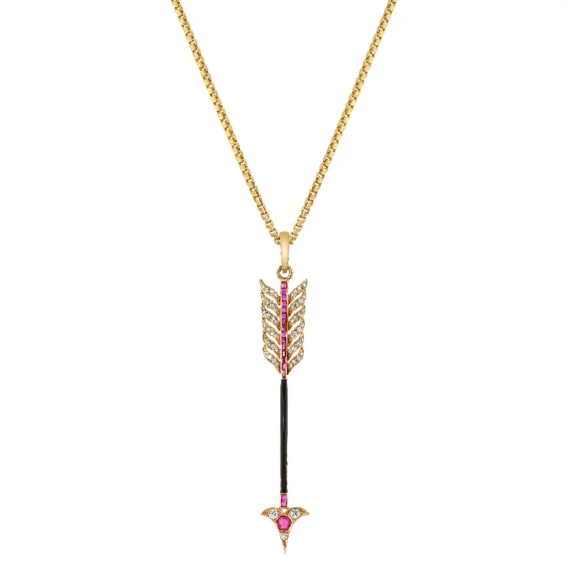 Unique Necklaces for Women-Ruby Diamond Arrow Necklace