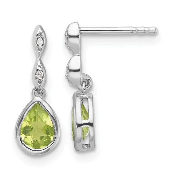 Earrings with Gemstones-Geometric Dangle Earrings-Sterling Silver White Ice Diamond and Peridot Teardrop Earrings