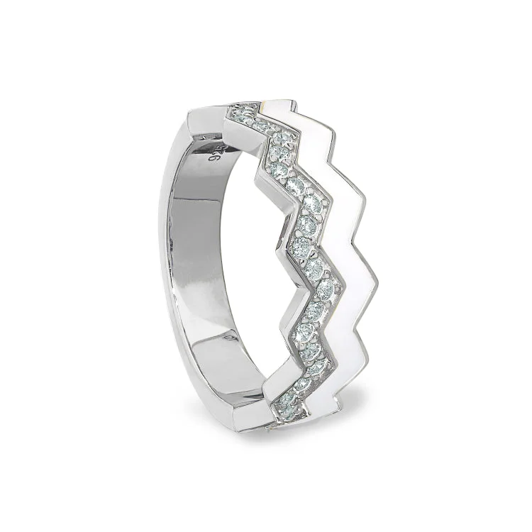 KidsRings-Platinum Finish Sterling Silver Micropave Ring with with White Enamel and Simulated Diamondss