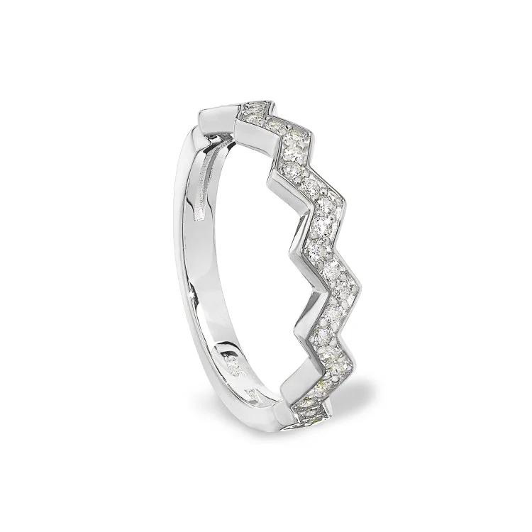 StarfishRings-Platinum Finish Sterling Silver Micropave Ups and Downs Ring with Simulated Diamonds