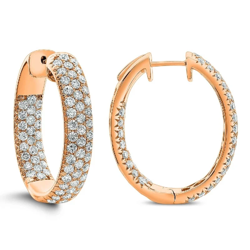 Pearl Earrings-Simple Earrings-18KT Gold 4.25 CTW Diamond Three Row Hoop Earrings