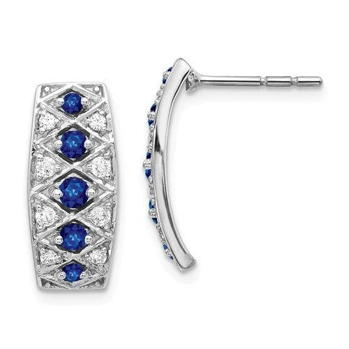 Gold Hoop Earrings-Trendy Drop Earrings-14KT WHITE GOLD 0.52 CTW SAPPHIRE & 0.28 CTW DIAMOND FANCY EARRINGS