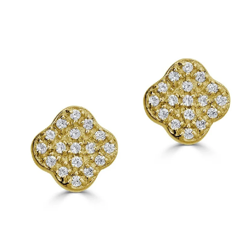 Simple Stud Earrings-Dainty Earrings-14KT GOLD 0.10 CTW DIAMOND CLOVER STUD EARRINGS