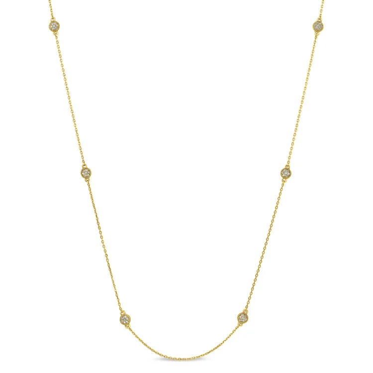 Gold Necklaces for Men-Gold Finish Sterling Silver Micropave 24" Tin Cup Necklace with Simulated Diamonds