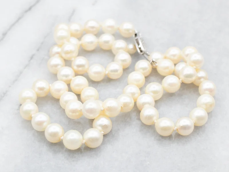 Boho Chic Necklaces-Vintage Saltwater Pearl Necklace with Pearl on Clasp