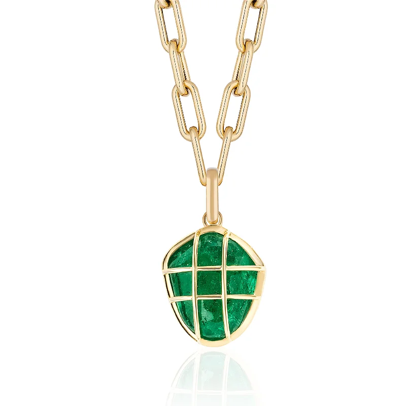 Vintage Silver Necklaces-Emerald Cage Pendant Necklace