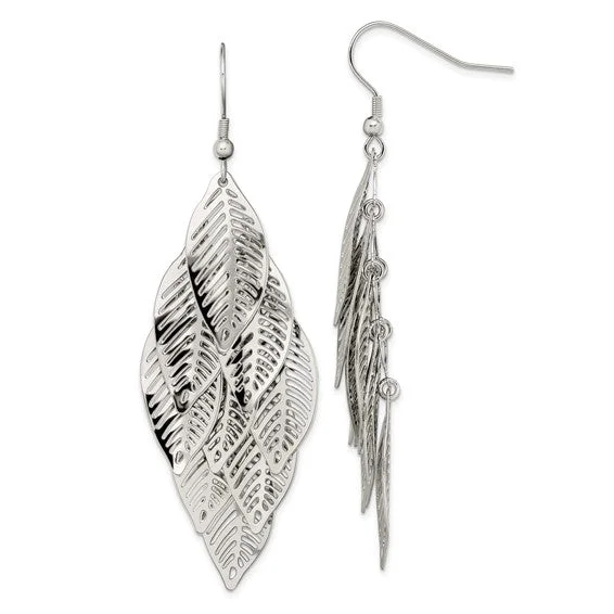 Diamond Earrings-Color Changing Earrings-Stainless Steel Polished Leaves Dangle Earrings