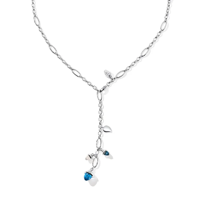 Custom Couples Name Necklaces-20" Blue Topaz, Moonstone & Diamond Necklace