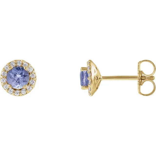 Trendy Earrings for Teens-Classic Drop Earrings-14KT YELLOW GOLD 0.54CT TANZANITE & 1/10 CTW DIAMOND EARRINGS