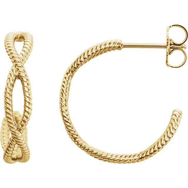 Golden Drop Earrings-Handcrafted Earrings-14KT YELLOW GOLD TWIST ROPE HOOP EARRINGS