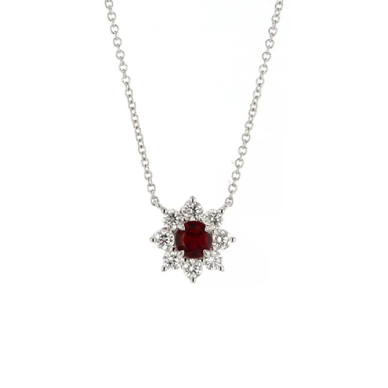 Birthstone Necklaces for Kids-18" Ruby & Diamond Stationary Pendant Necklace | M10265956