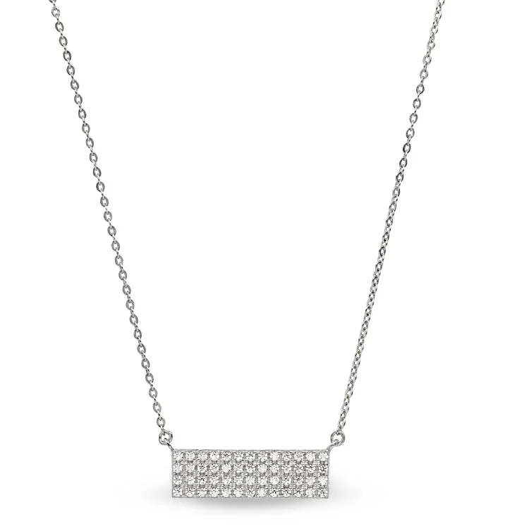 Unique Crystal Necklaces-Platinum Finish Sterling Silver Micropave Four Row Bar Necklace with Simulated Diamonds on 16"-18" Adjustable Chain