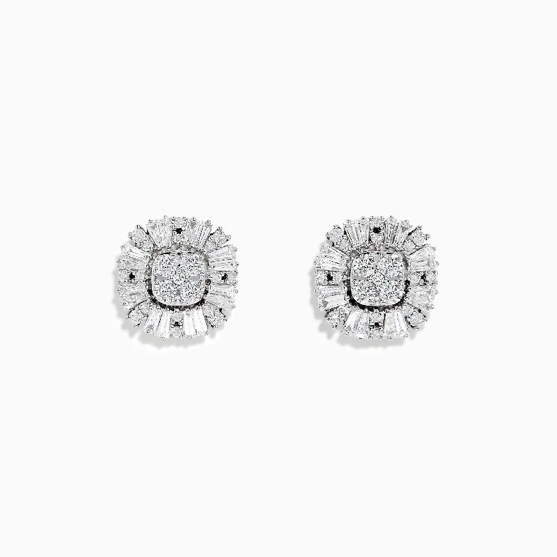 Vintage Stud Earrings-Minimalist Drop Earrings-Classique 14K White Gold Diamond Earrings