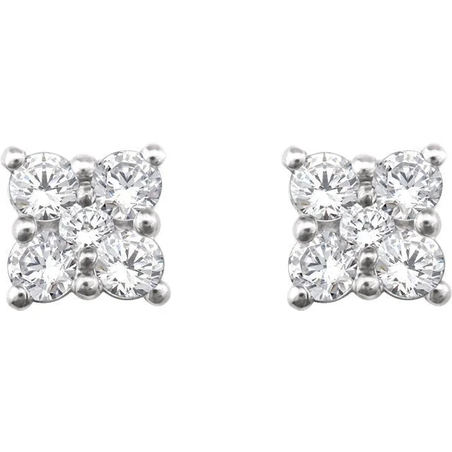 Round Drop Earrings-Ethnic Earrings-14KT WHITE GOLD .50 CTW DIAMOND CLUSTER EARRINGS