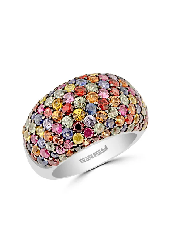 FishRings-Sterling Silver Multi Sapphire Ring, 5.62 TCW