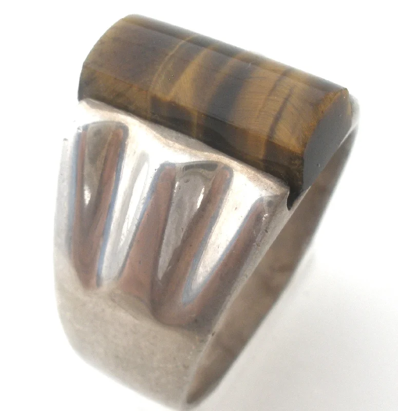 GrandfatherRings-Mexican Tiger's Eye Ring 925 Size 11