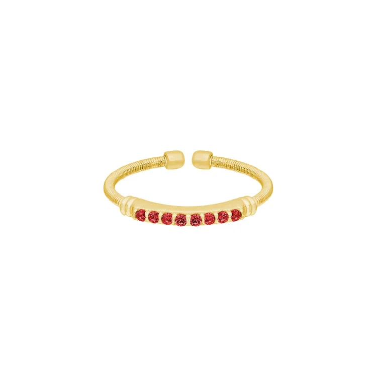 KnottedRings-Gold Finish Sterling Silver Cable Cuff Ring with Simulated Garnet Birth Gems - January