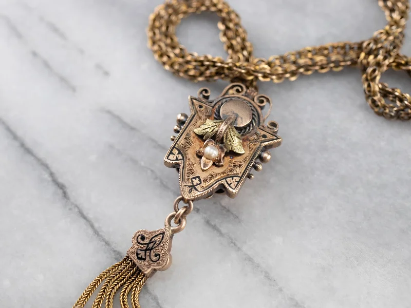 Monogram Necklaces for Friends-Victorian Gold Tassel Pendant Chain Necklace