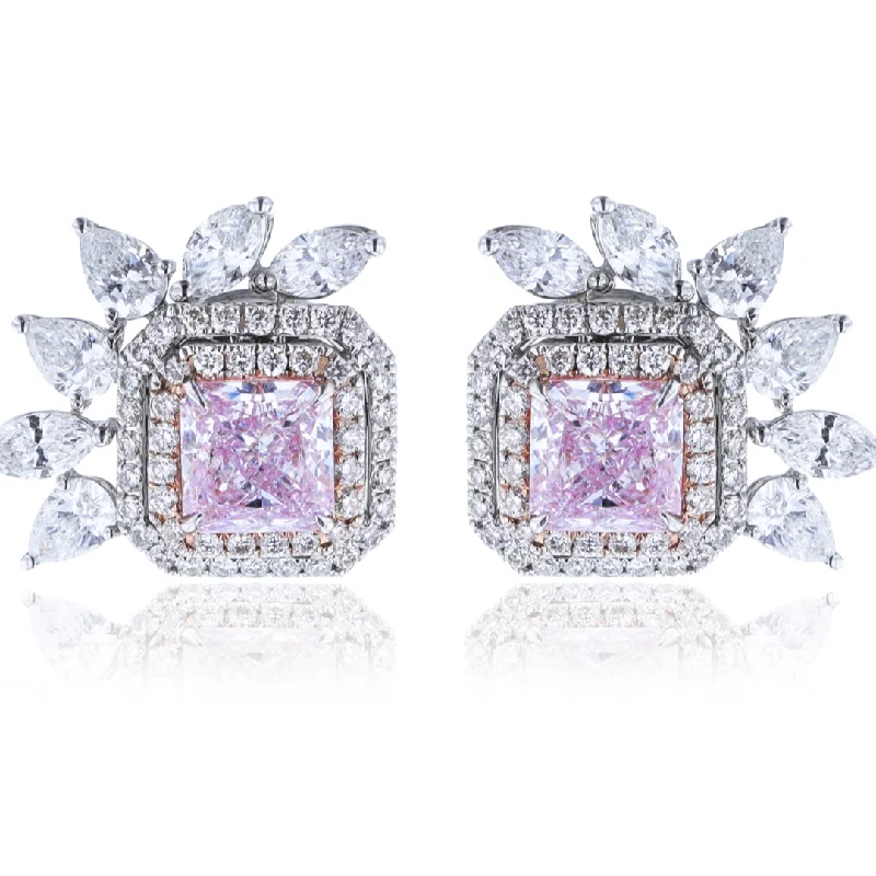 Everyday Earrings-Drop Earrings for Evening-JULEVE 18K GOLD 2.51CTW PINK DIAMOND & 2.09CTW DIAMOND EARRINGS