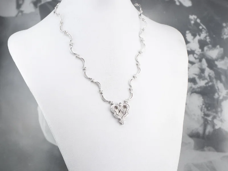 Unisex Necklaces for Gifts-18K White Gold Modern Diamond Necklace