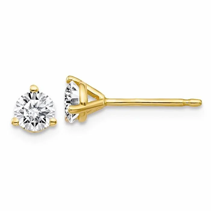 Custom Drop Earrings-Classic Drop Earrings-14k Yellow Gold 1/2ct 4mm Round Moissanite 3-Prong Martini Post Earrings