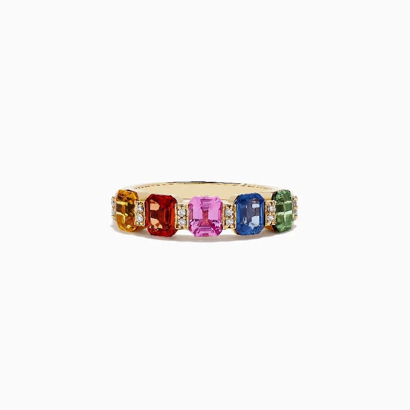 SapphireRings-Watercolors 14K Yellow Gold Multi Sapphire and Diamond Ring, 2.50 TCW