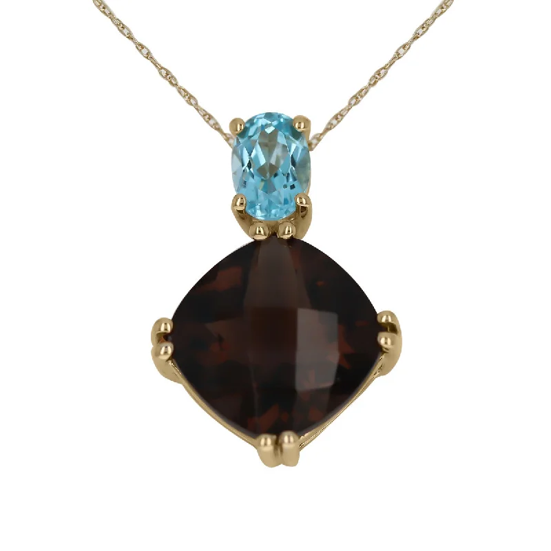 Diamond and Sapphire Necklaces-Cushion Cut Smokey Quartz and Blue Topaz Necklace