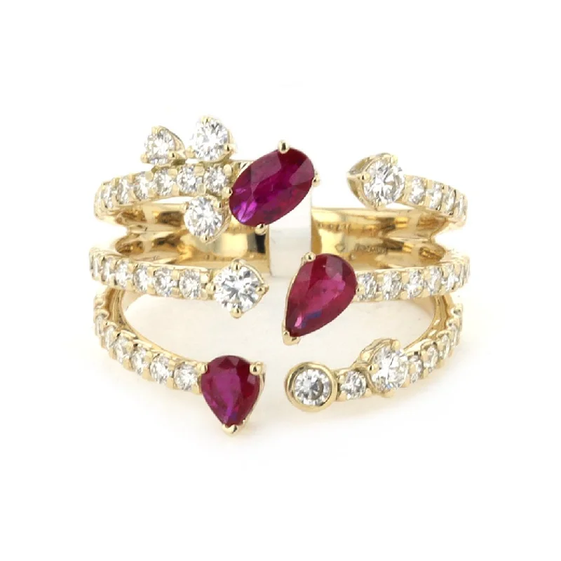 TourmalineRings-3 Row Ruby & Diamond Ring | M10278758