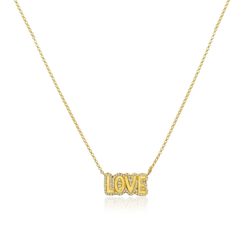 Stainless Steel Necklaces for Men-Gold and Diamond Bubble Letter LOVE Necklace