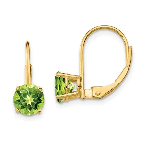 Modern Earrings-Twisted Drop Earrings-14KT YELLOW GOLD 1.90 CTW ROUND PERIDOT LEVERBACK EARRINGS