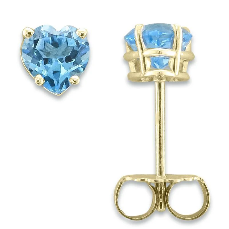 Wedding Earrings for Bridesmaids-Cute Earrings-14KT YELLOW GOLD 1.10 CTW HEART SWISS BLUE TOPAZ EARRINGS