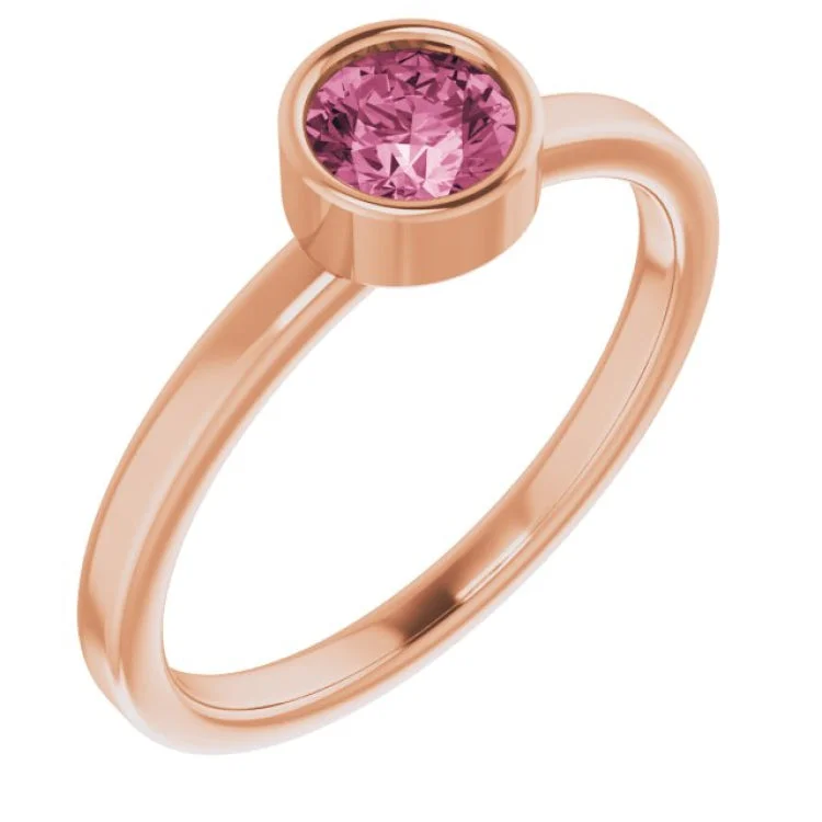 BeeRings-14K Rose 5 mm Natural Pink Tourmaline Ring