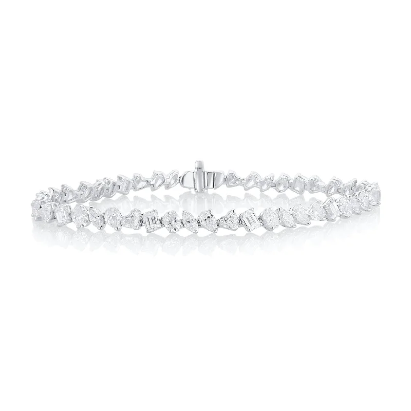 FriendshipBracelets-9.30 Carat Mixed Fancy Shape Diamond Line Bracelet set in 18K White Gold