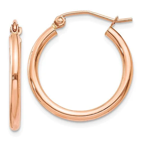 Double Dangle Earrings-Stainless Steel Earrings-14k Rose Gold 20mm x 2mm Polished Hinged Hoop Earrings