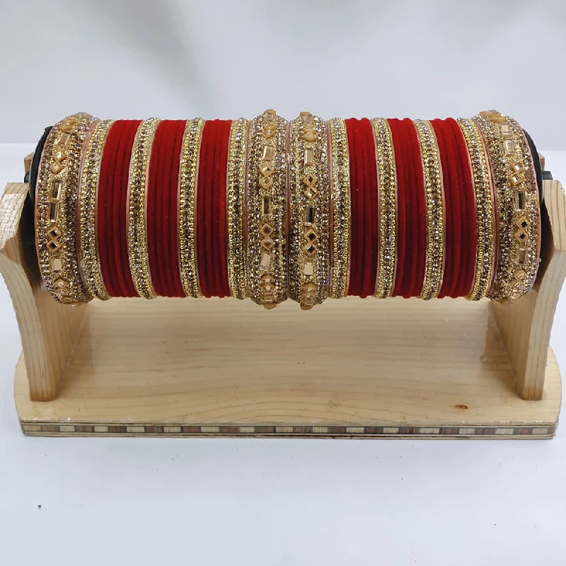 Bangles With Crystal Detailing-Pooja Bangles Gold Plated Austrian Stone Bangles Set