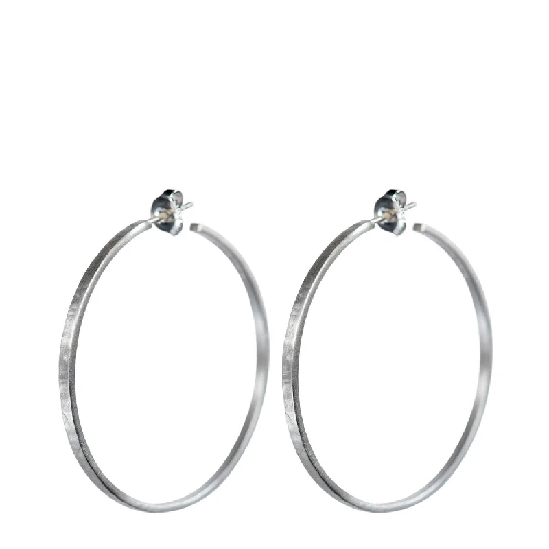 Silver Earrings for Men-Vintage Earrings-Sterling Silver Medium Flattened Hoop Earrings